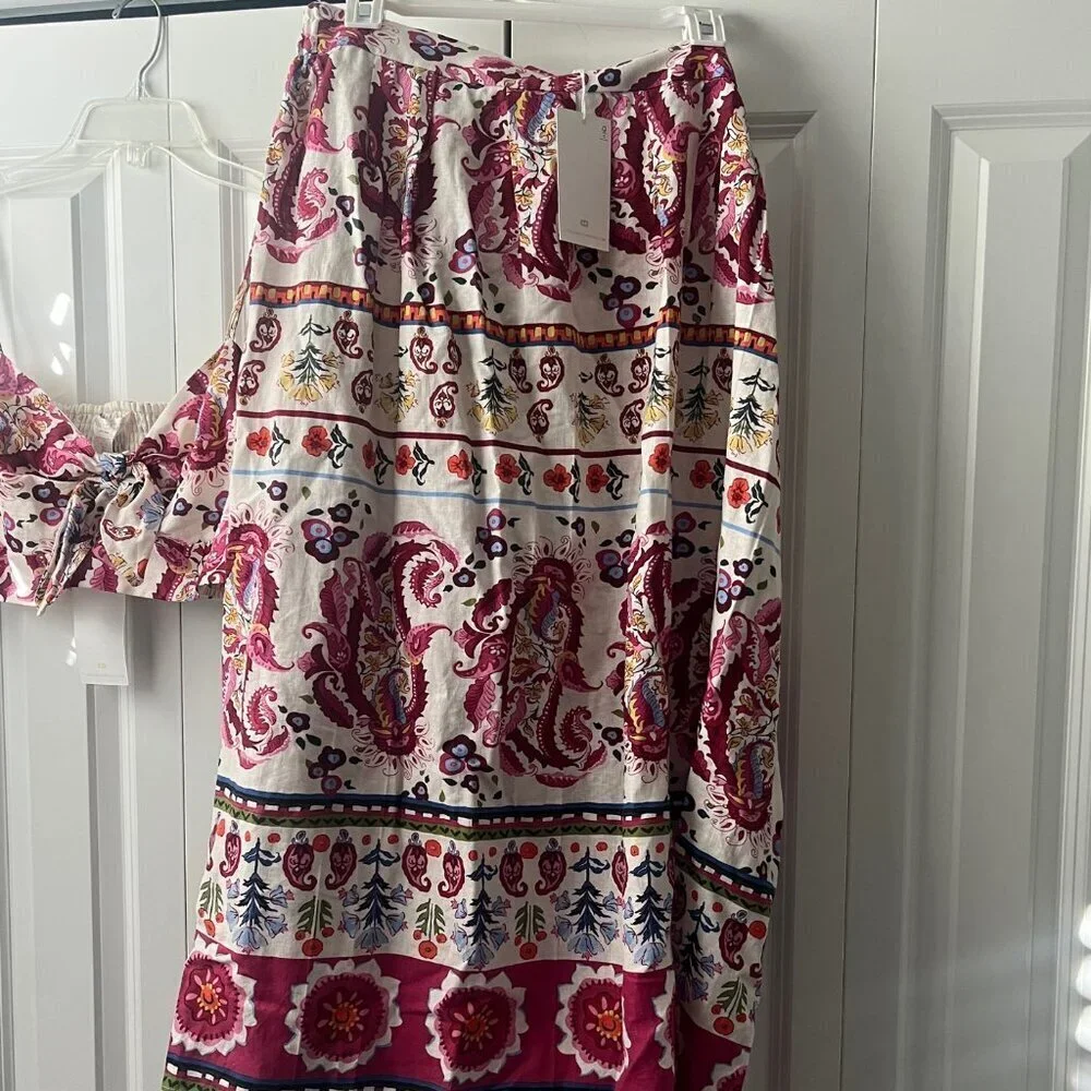 NWT Caroline Constas Linen 2 Piece Tropical Bralette Top and Skirt Set, Large - Picture 3 of 6